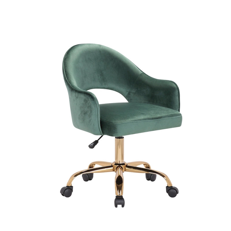 Chaise de bureau pivotante en velours Porthos Home Camron, pieds chromés dorés