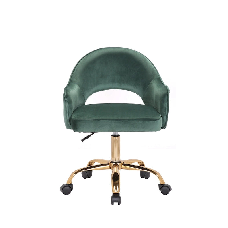 Chaise de bureau pivotante en velours Porthos Home Camron, pieds chromés dorés