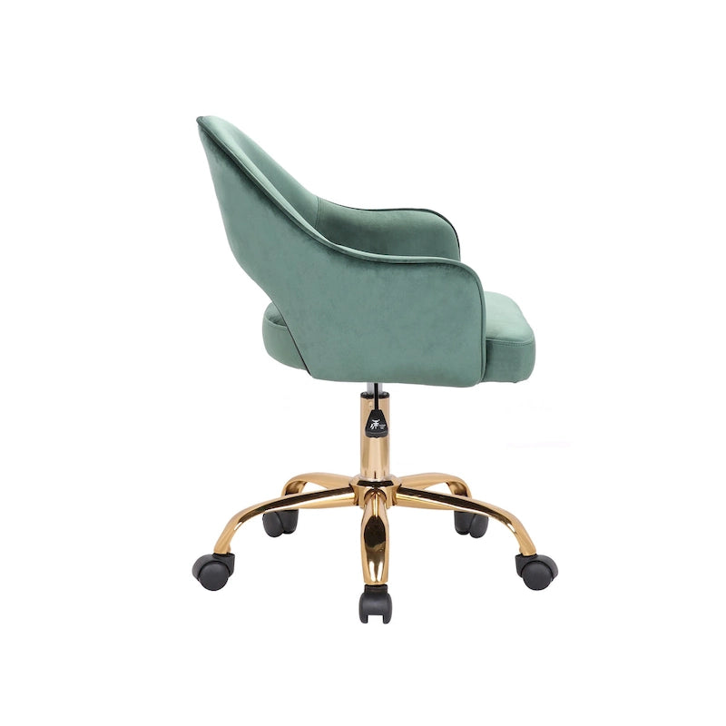 Chaise de bureau pivotante en velours Porthos Home Camron, pieds chromés dorés