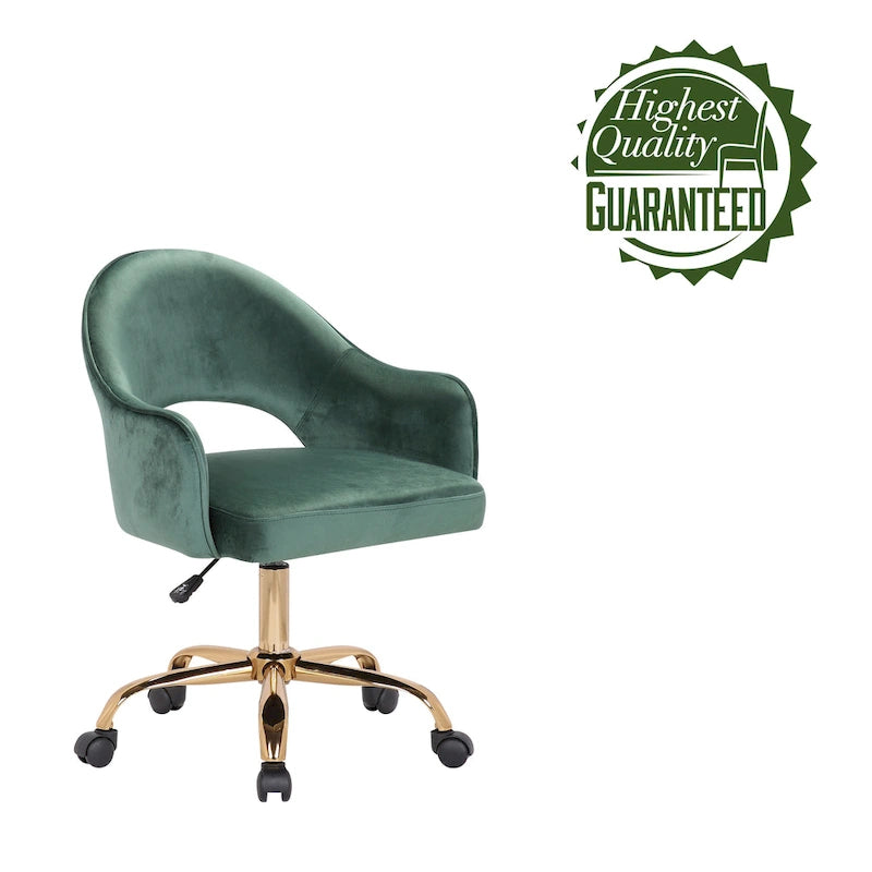 Chaise de bureau pivotante en velours Porthos Home Camron, pieds chromés dorés