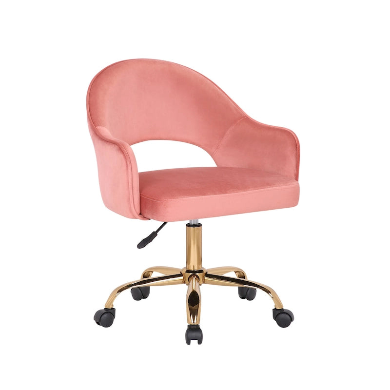 Chaise de bureau pivotante en velours Porthos Home Camron, pieds chromés dorés