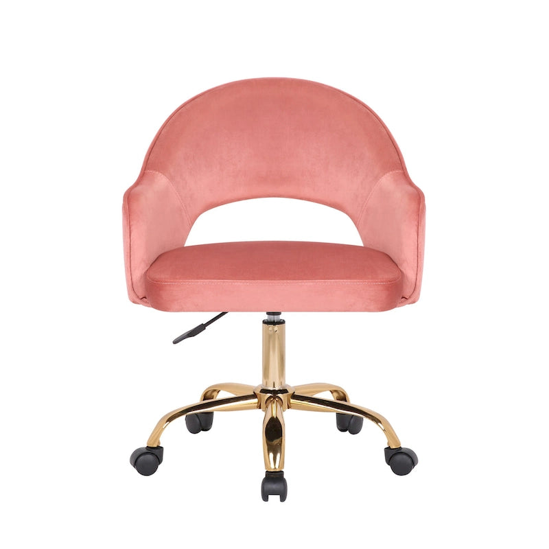 Chaise de bureau pivotante en velours Porthos Home Camron, pieds chromés dorés