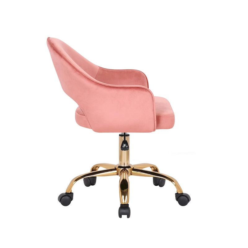 Chaise de bureau pivotante en velours Porthos Home Camron, pieds chromés dorés