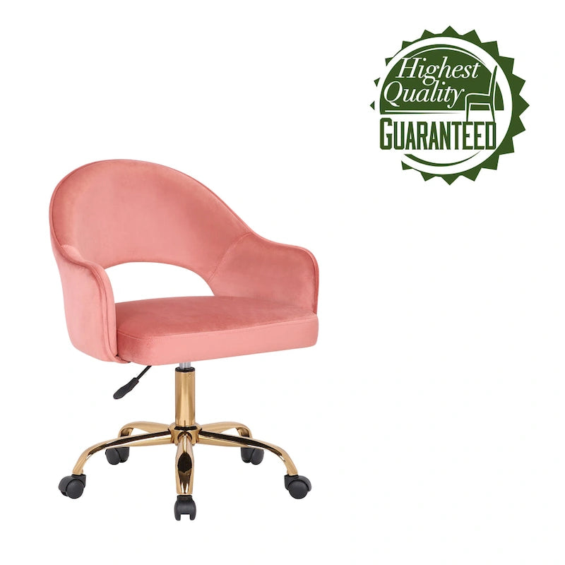 Chaise de bureau pivotante en velours Porthos Home Camron, pieds chromés dorés