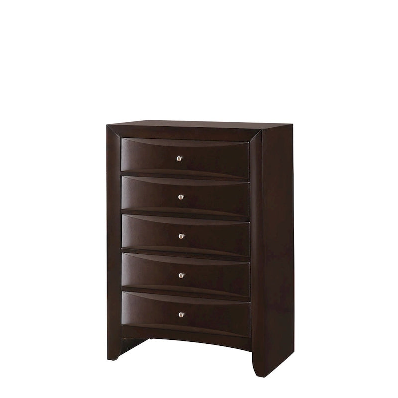 Ensemble de chambre à coucher Priscella 6 pièces en merisier foncé avec plateforme de rangement