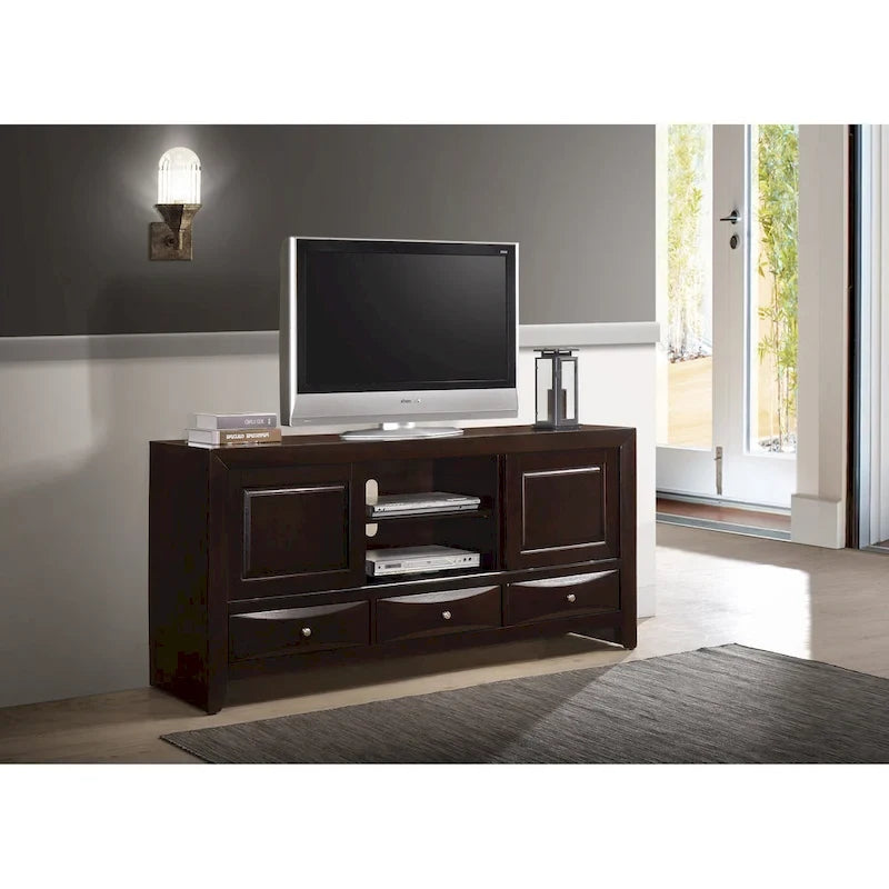 Ensemble de chambre à coucher Priscella 6 pièces en merisier foncé avec plateforme de rangement