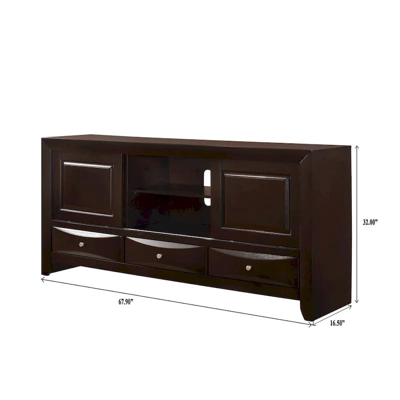 Ensemble de chambre à coucher Priscella 6 pièces en merisier foncé avec plateforme de rangement