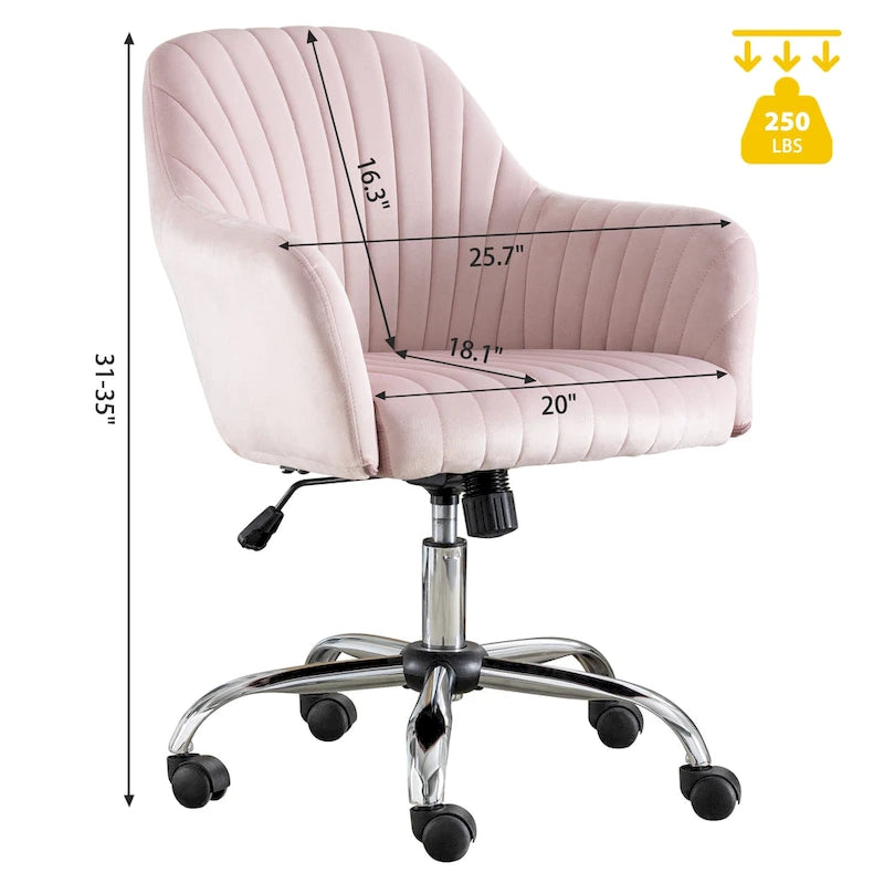 Chaise de bureau moderne en velours avec hauteur réglable et roulettes