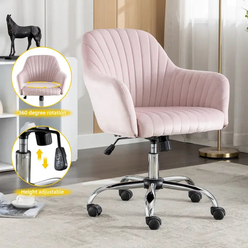 Chaise de bureau moderne en velours avec hauteur réglable et roulettes