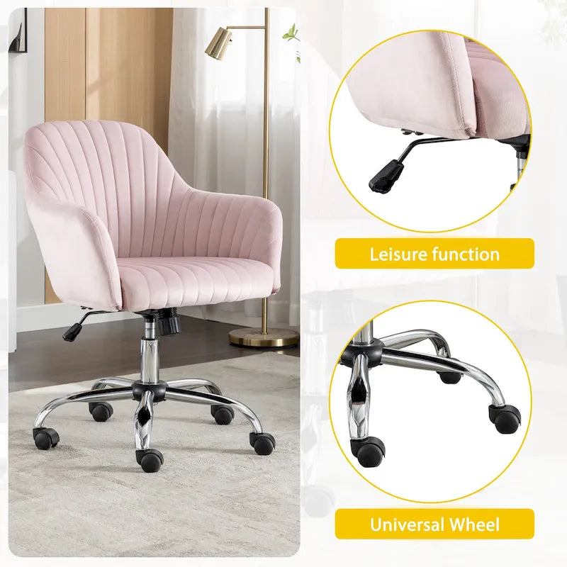 Chaise de bureau moderne en velours avec hauteur réglable et roulettes