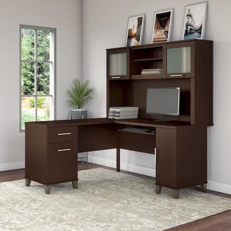 Bureau d'angle en L 60" Bush Furniture Somerset avec huche de rangement