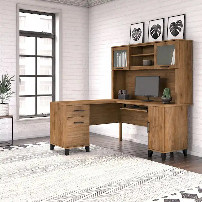 Bureau d'angle en L 60" Bush Furniture Somerset avec huche de rangement
