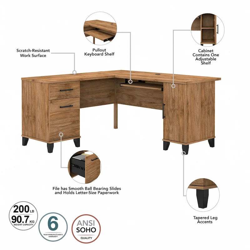 Bureau d'angle en L 60" Bush Furniture Somerset avec huche de rangement