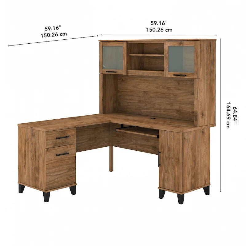 Bureau d'angle en L 60" Bush Furniture Somerset avec huche de rangement
