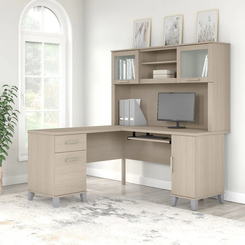 Bureau d'angle en L 60" Bush Furniture Somerset avec huche de rangement