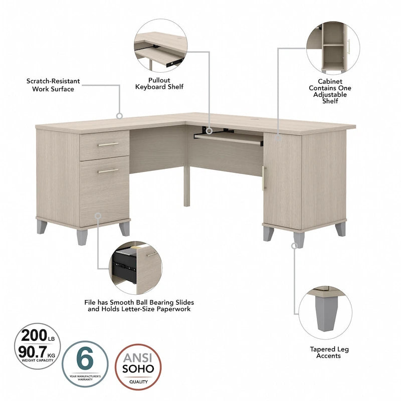 Bureau d'angle en L 60" Bush Furniture Somerset avec huche de rangement