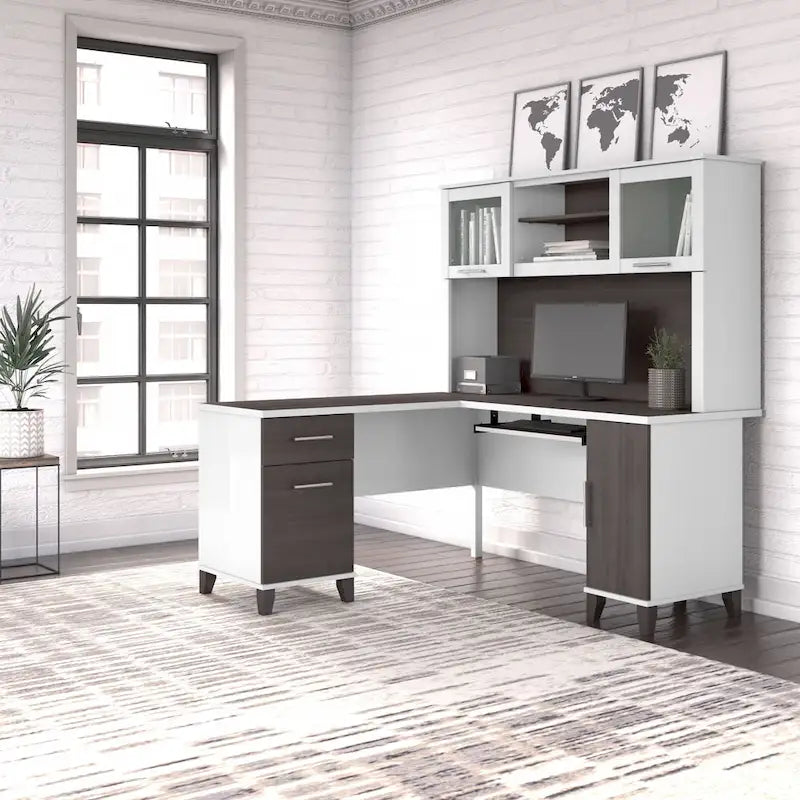 Bureau d'angle en L 60" Bush Furniture Somerset avec huche de rangement
