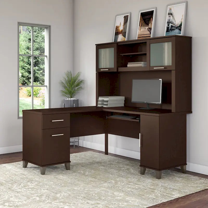 Bureau d'angle en L 60" Bush Furniture Somerset avec huche de rangement