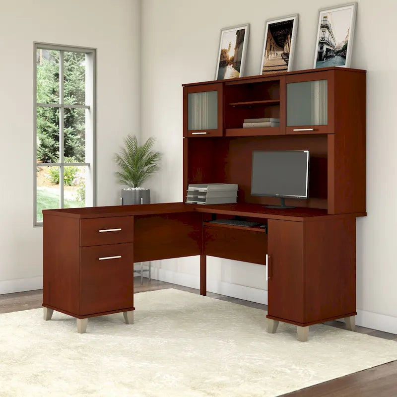 Bureau d'angle en L 60" Bush Furniture Somerset avec huche de rangement