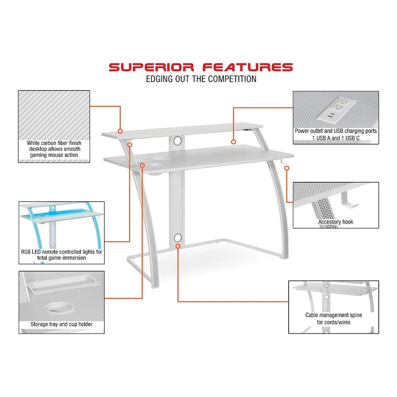 Bureau de jeu Battlestation Code 30, fini blanc