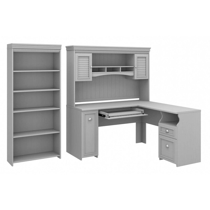 Bureau d'angle en L 60 W Fairview avec huche et bibliothèque de Bush Furniture