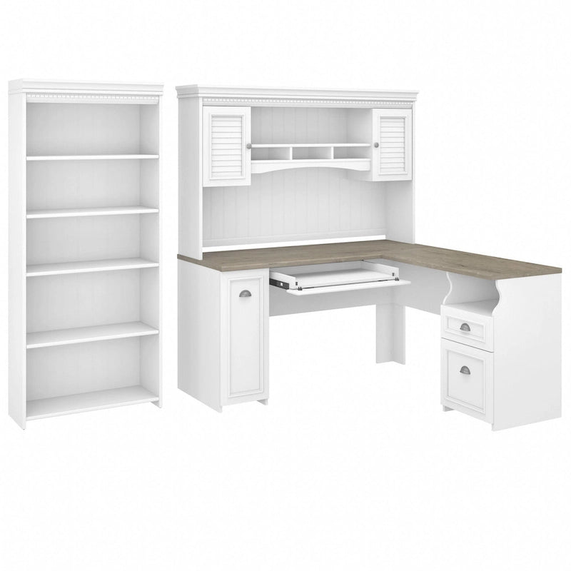 Bureau d'angle en L 60 W Fairview avec huche et bibliothèque de Bush Furniture
