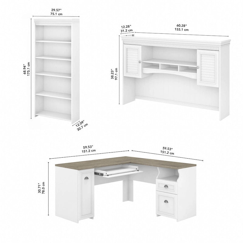 Bureau d'angle en L 60 W Fairview avec huche et bibliothèque de Bush Furniture