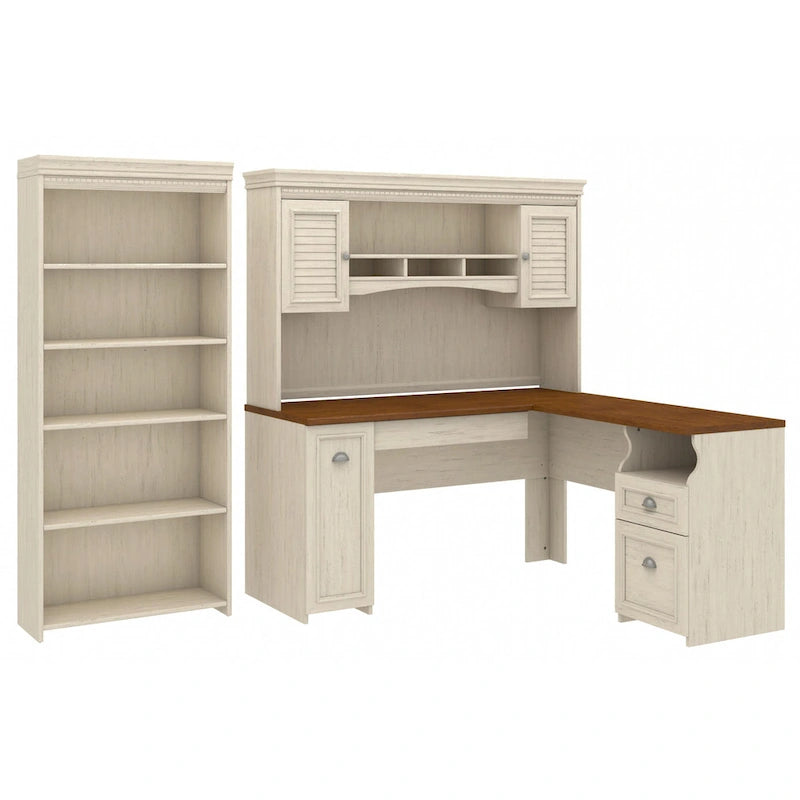 Bureau d'angle en L 60 W Fairview avec huche et bibliothèque de Bush Furniture