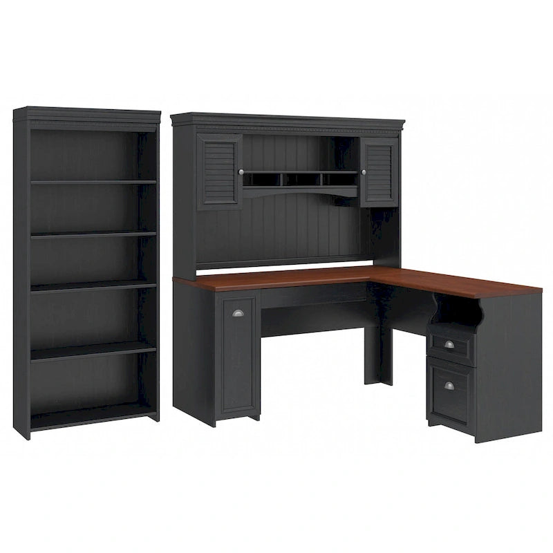 Bureau d'angle en L 60 W Fairview avec huche et bibliothèque de Bush Furniture
