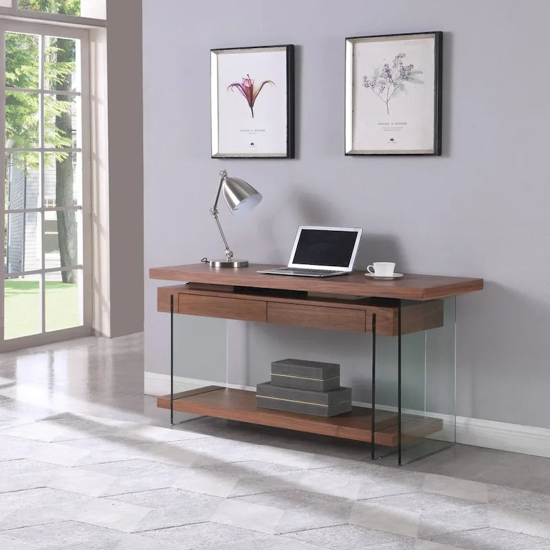 Bureau en bois rotatif en verre et placage de noyer Somette