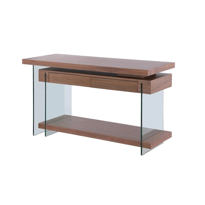 Bureau en bois rotatif en verre et placage de noyer Somette