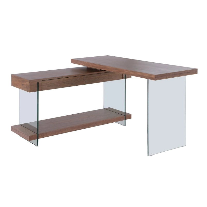 Bureau en bois rotatif en verre et placage de noyer Somette
