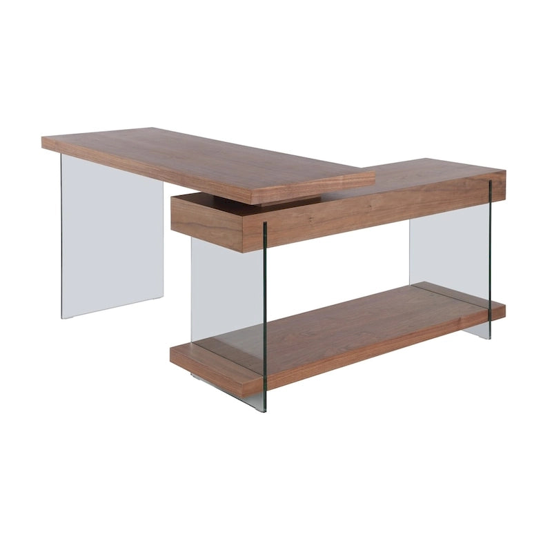 Bureau en bois rotatif en verre et placage de noyer Somette