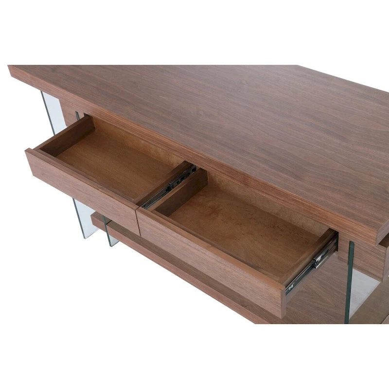Bureau en bois rotatif en verre et placage de noyer Somette