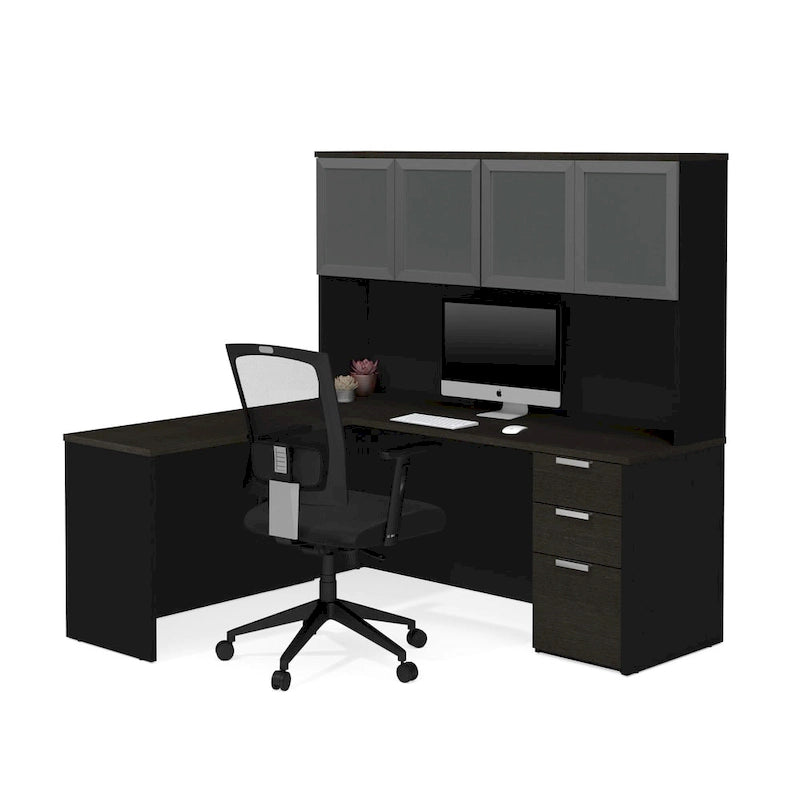 Bureau en L Bestar Pro-Concept Plus avec huche à porte en verre dépoli