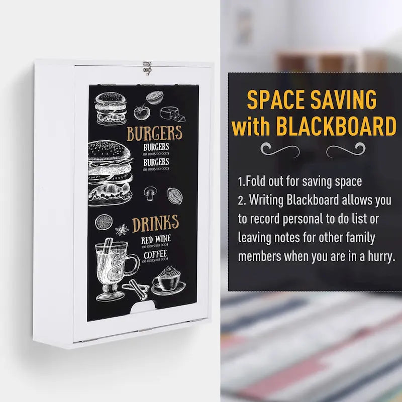 HOMCOM Bureau mural pliable : Tableau noir, rangements pour livres - Gain de place