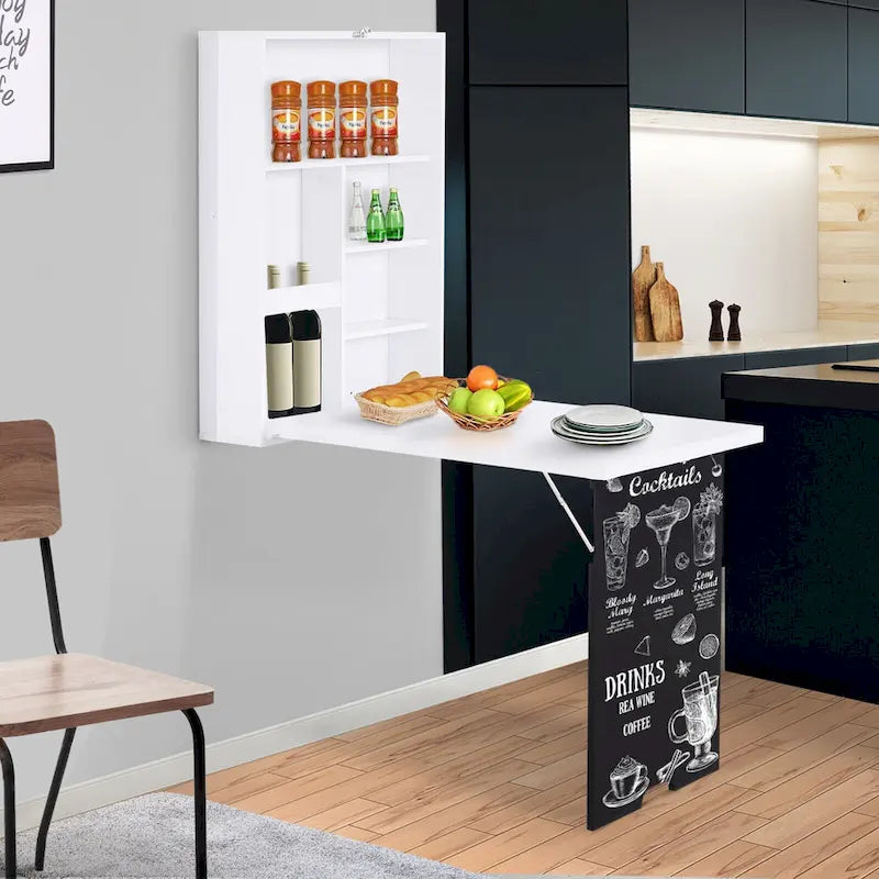 HOMCOM Bureau mural pliable : Tableau noir, rangements pour livres - Gain de place