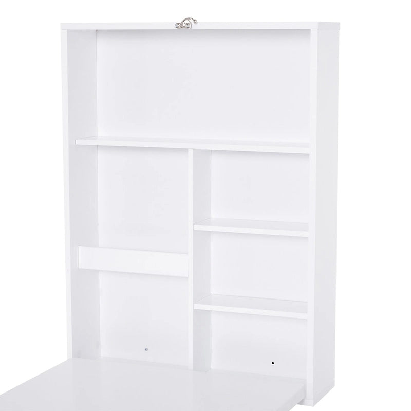 HOMCOM Bureau mural pliable : Tableau noir, rangements pour livres - Gain de place