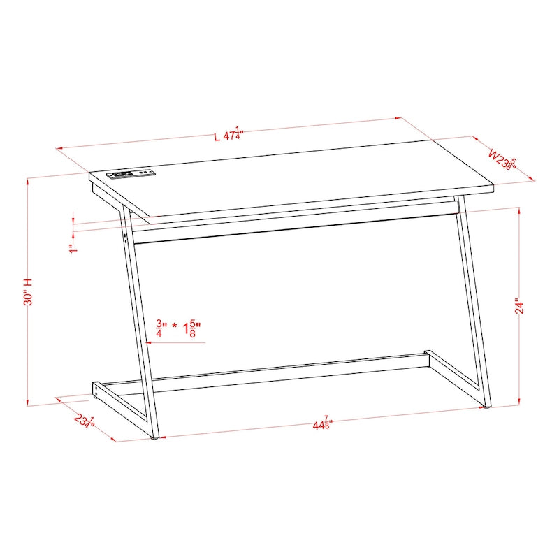 Bureau d'ordinateur Rosalinda Glam de 47 po en acier avec ports USB par Furniture of America