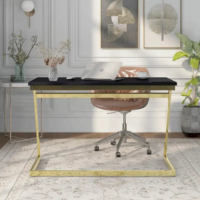 Bureau d'ordinateur Rosalinda Glam de 47 po en acier avec ports USB par Furniture of America