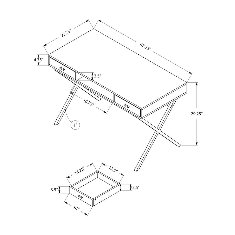 Monarch Specialties Bureau de 48 po avec tiroirs et tablette ouverte