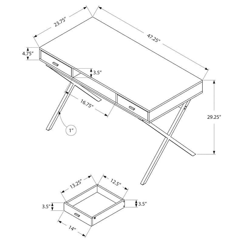 Monarch Specialties Bureau de 48 po avec tiroirs et tablette ouverte