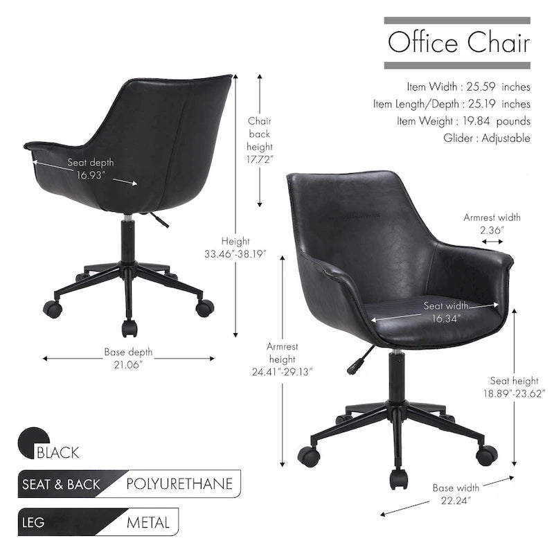 Chaise de bureau Porthos Home Jamar en cuir PU avec base roulante en métal