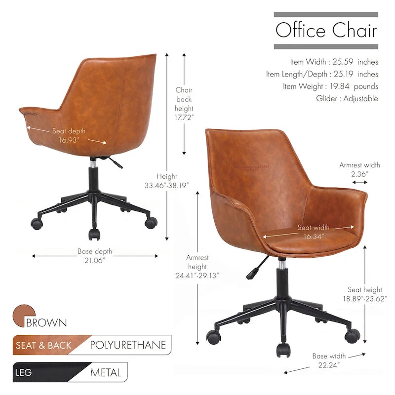 Chaise de bureau Porthos Home Jamar en cuir PU avec base roulante en métal
