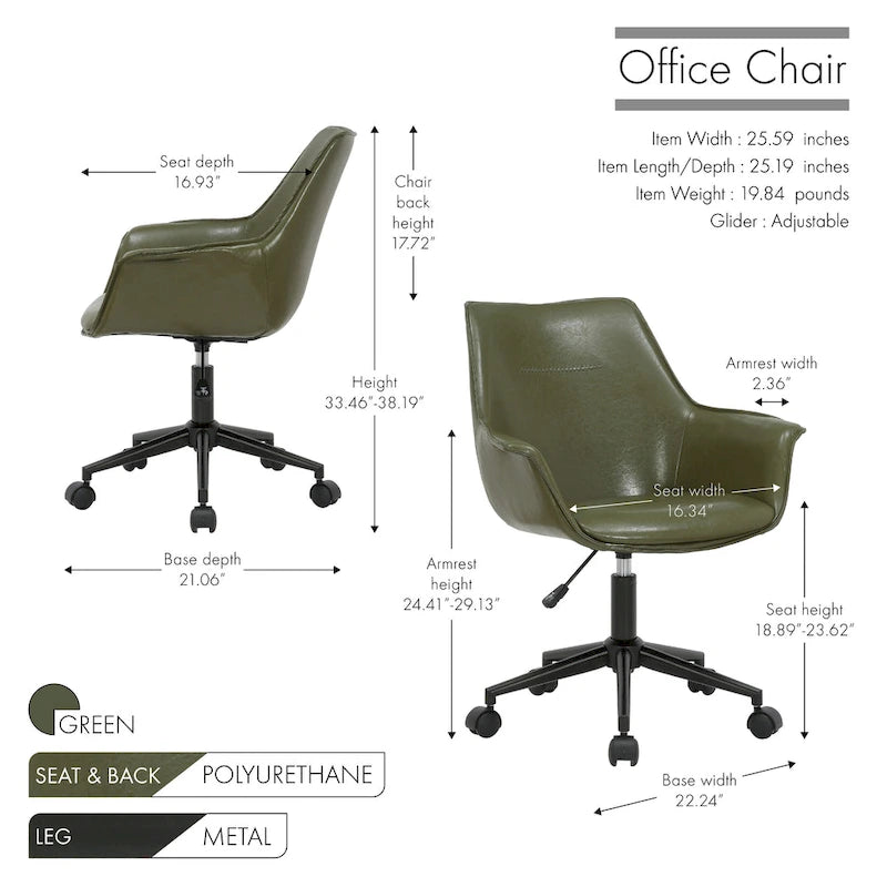 Chaise de bureau Porthos Home Jamar en cuir PU avec base roulante en métal