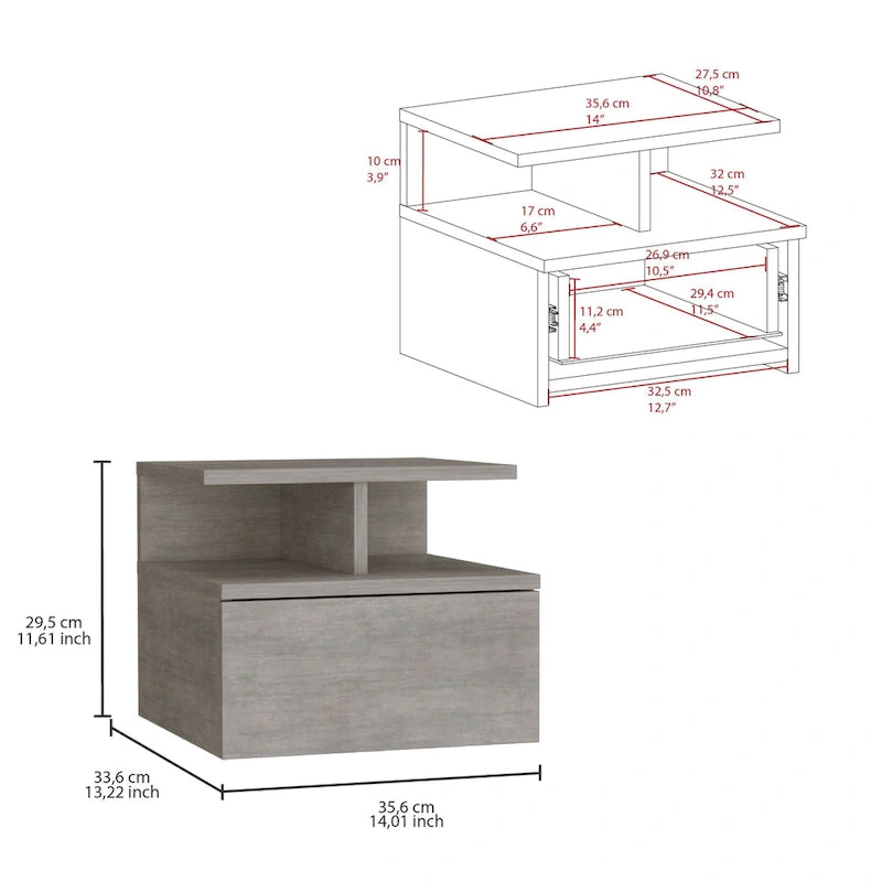 Table de chevet suspendue Adele avec tiroir