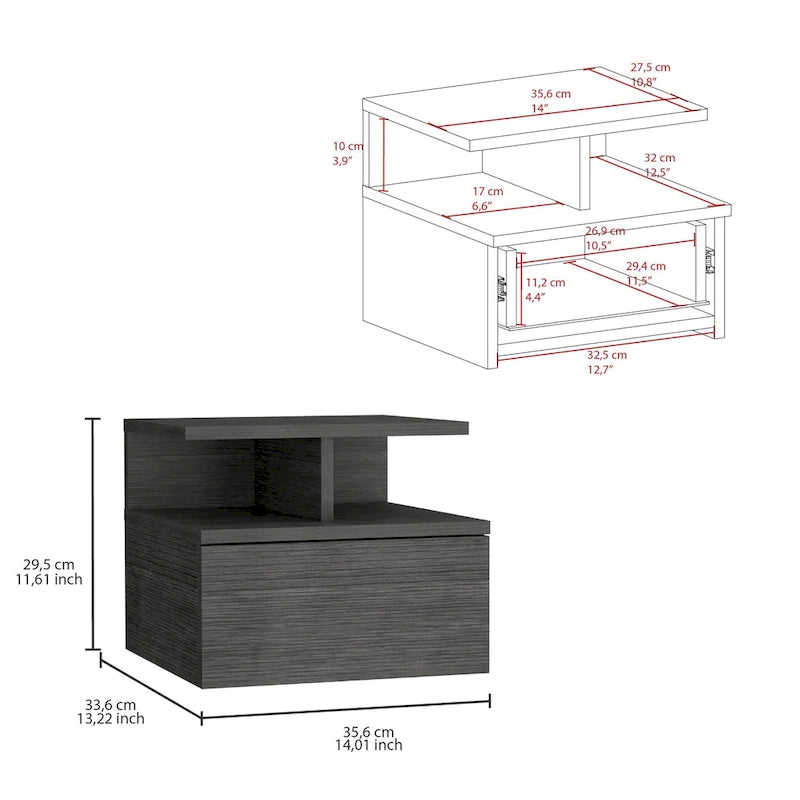 Table de chevet suspendue Adele avec tiroir