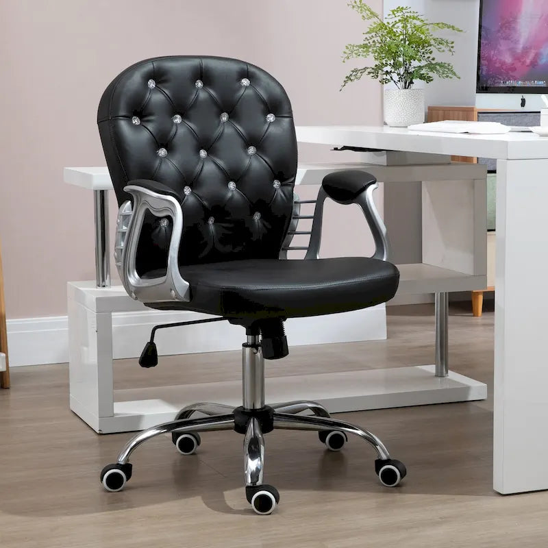 Vinsetto Chaise de Bureau en Faux Cuir, Dossier Matelassé, Roulettes Pivotantes, Chaise de Travail avec Accoudoirs Réglables en Hauteur