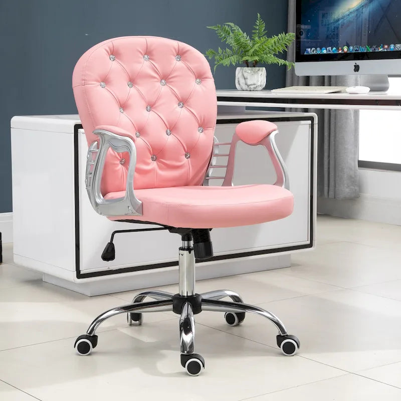 Vinsetto Chaise de Bureau en Faux Cuir, Dossier Matelassé, Roulettes Pivotantes, Chaise de Travail avec Accoudoirs Réglables en Hauteur