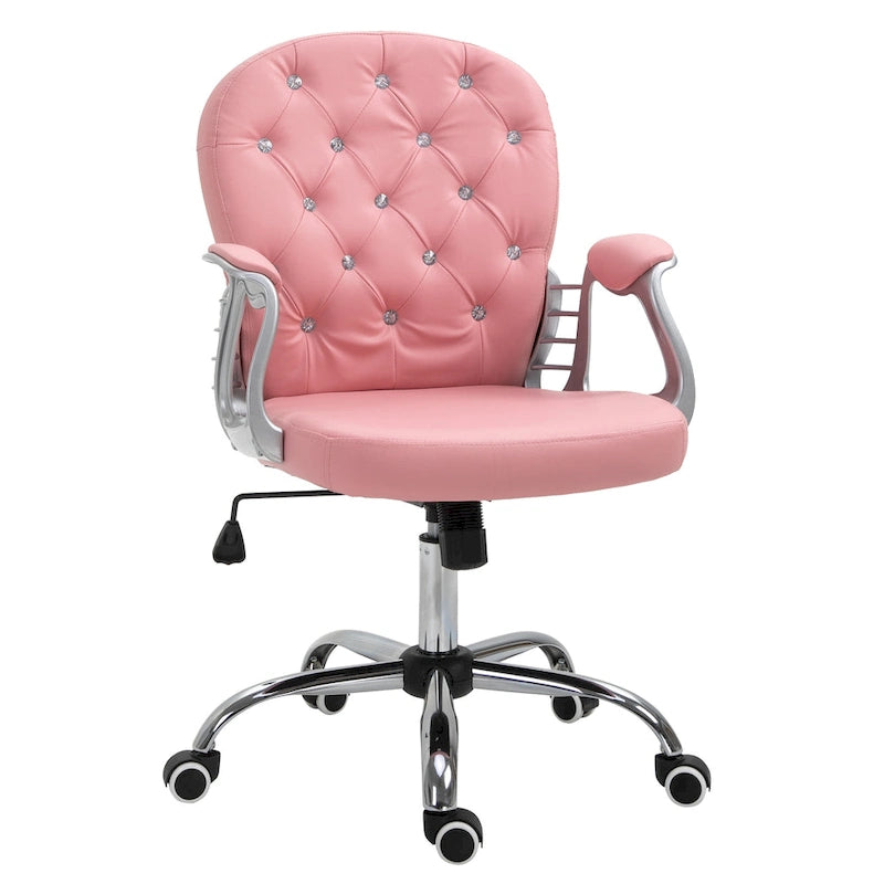Vinsetto Chaise de Bureau en Faux Cuir, Dossier Matelassé, Roulettes Pivotantes, Chaise de Travail avec Accoudoirs Réglables en Hauteur